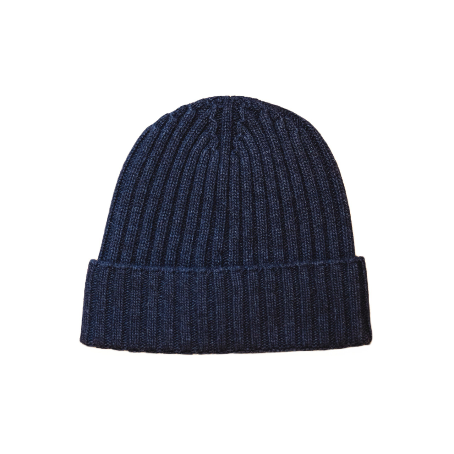 Cappello a costine in cashmere e lana color blu prussia melangè di Vittoria Cashmere. Made in italy.