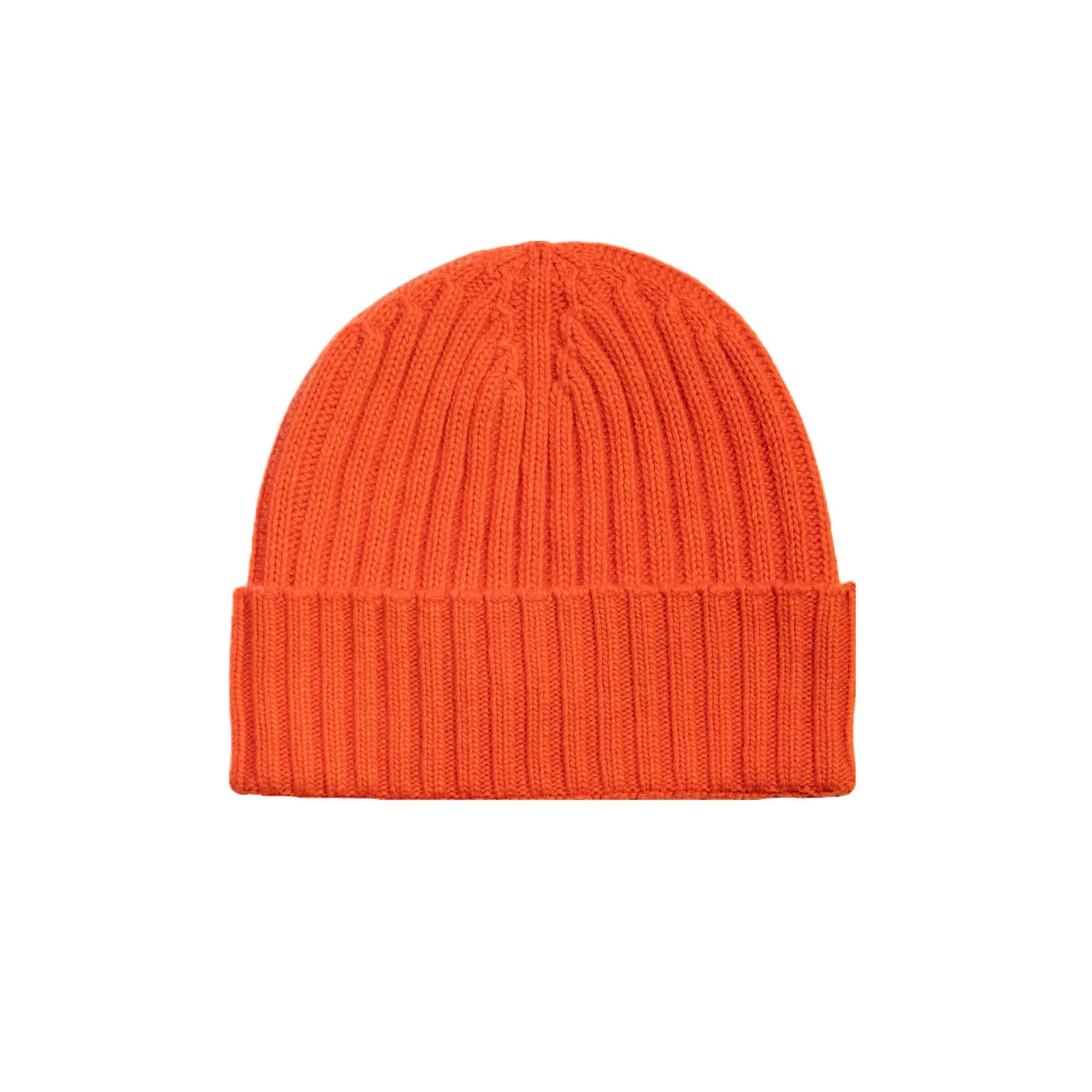 Cappello a costine in cashmere e lana color arancione di Vittoria Cashmere. Made in italy.