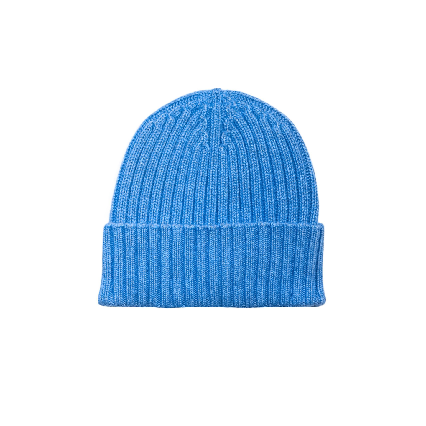 Cappello a costine in cashmere e lana color azzurro carta da zucchero di Vittoria Cashmere. Made in italy.
