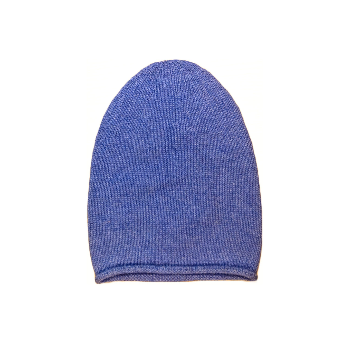 Cappello con ricciolo in cashmere e lana color azzurro iris di Vittoria Cashmere. Made in italy.