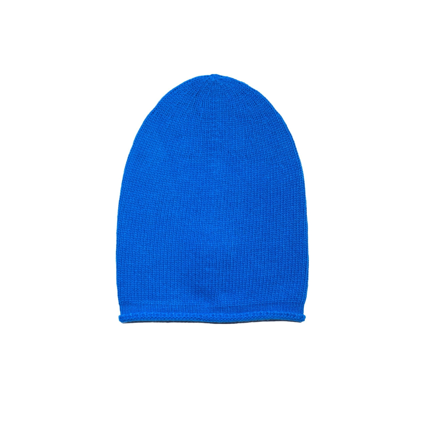 Cappello con ricciolo in cashmere e lana color azzurro Nazionale di Vittoria Cashmere. Made in italy.