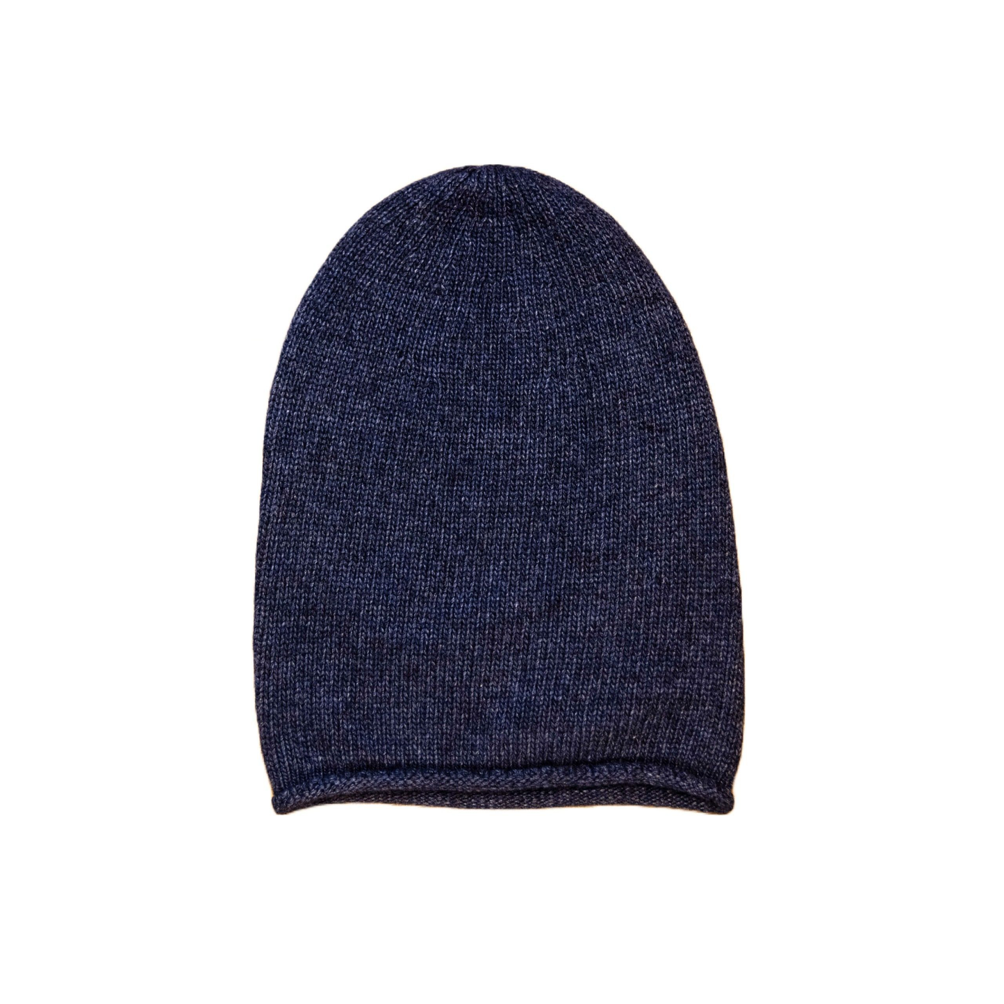 Cappello con ricciolo in cashmere e lana color blu jeans di Vittoria Cashmere. Made in italy.
