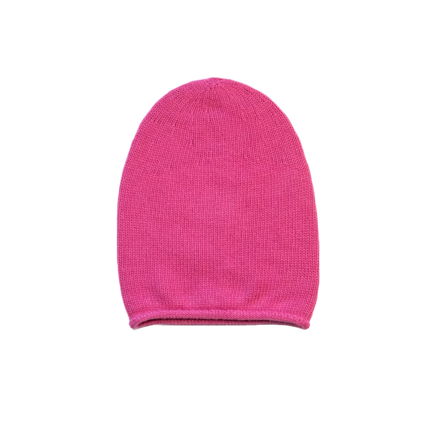 Cappello con ricciolo in cashmere e lana color fucsia di Vittoria Cashmere. Made in italy.