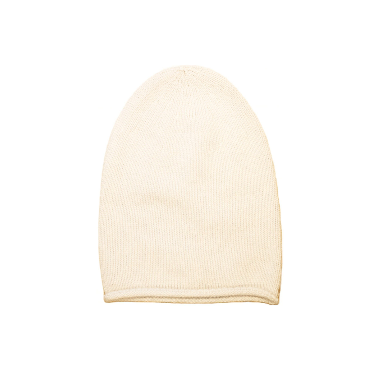 Cappello con ricciolo in cashmere e lana color naturale di Vittoria Cashmere. Made in italy.