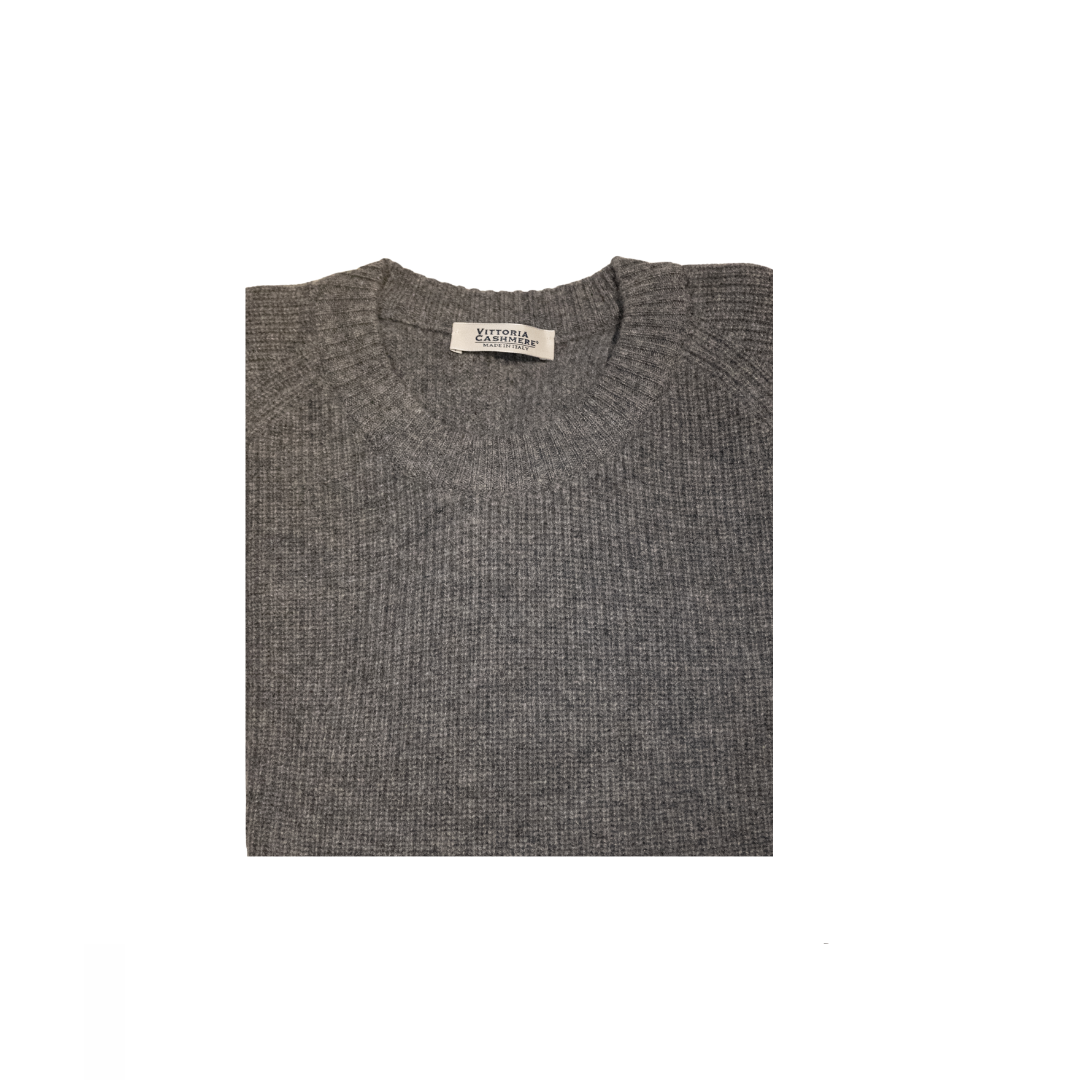 Maglia girocollo a costa inglese in pura lana