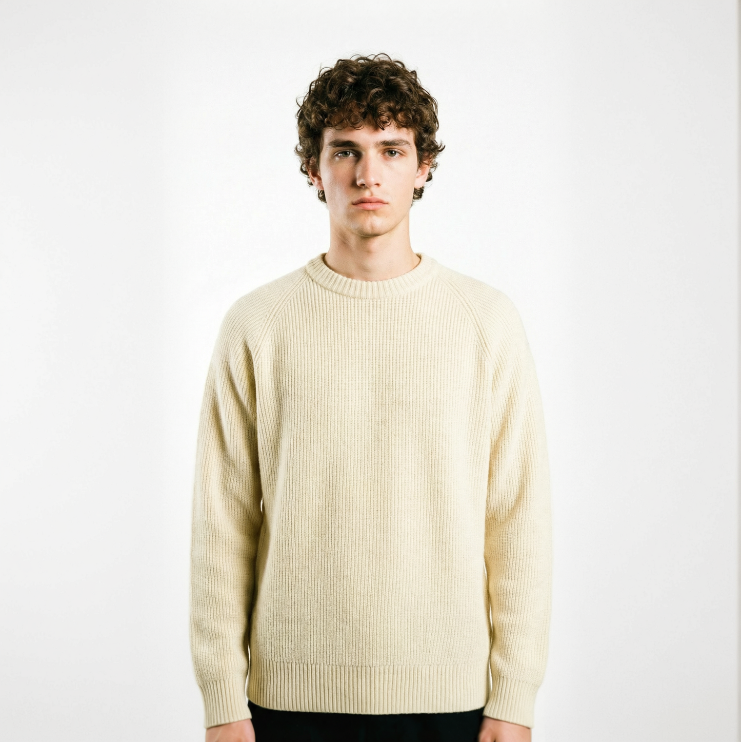 Maglia girocollo a costa inglese in pura lana